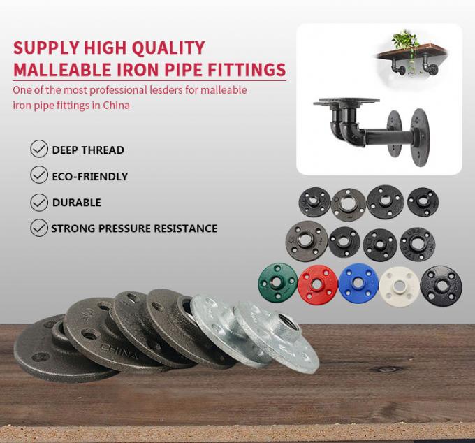 DELLOK 1/2'' 3/4" Bsp Female Threaded Malleable Iron Pipe Fitting 4 Holes Normal Floor Flange 2