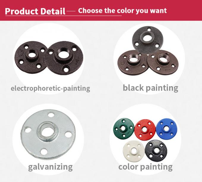 DELLOK 1/2'' 3/4" Bsp Female Threaded Malleable Iron Pipe Fitting 4 Holes Normal Floor Flange 0